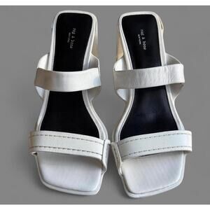 rag & bone Colt Sandal Brightest White Leather Mid Heel Slide 38 US 8